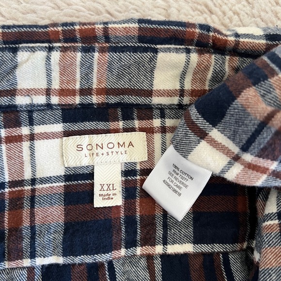 Indie Skater Grunge Plaid Flannel Shirt Button Up Long Sleeve Dad Brown Blue XXL - Picture 6 of 8